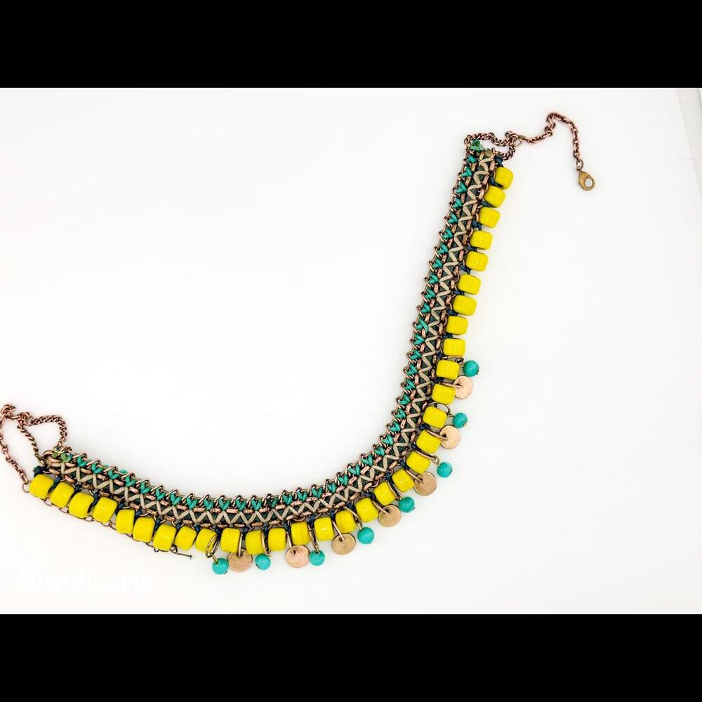 Noonday Collection Brass Copper and Glass Woven necklace